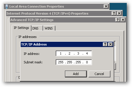 Ввод дополнительных IP-адресов Windows 2003