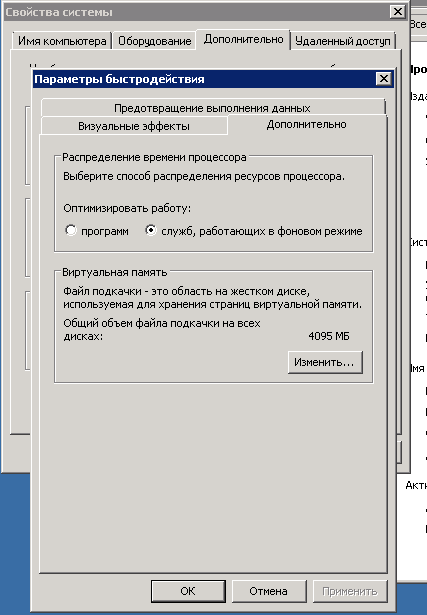 Параметры быстродействия Windows 2008 R2